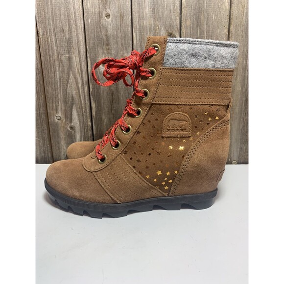 SOREL Lexie Wedge Gold Star Boots Womens / Youth Brown Leather 5 - Picture 4 of 9